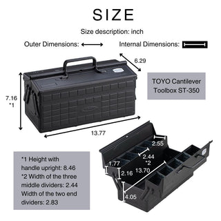 TOYO STEEL - Cantilever Toolbox ST - 350 BK2 (Matte Black) - KOHEZI
