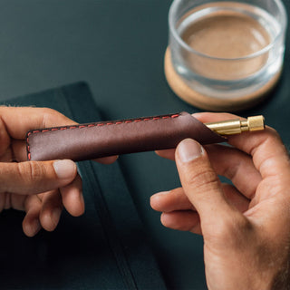 Wingback - Leather Pen/Pencil Sleeve (Charcoal) - KOHEZI